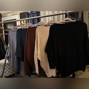 Lot 5 Boatneck Off Shoulder Asymmetric Soft Sweater Stretch Sz Medium One Size